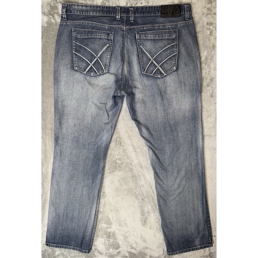Kenneth Cole Jeans Mens 38x32 Reaction Blue Relaxed Straight‎ Faded Whiskered